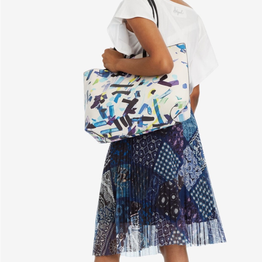 Desigual Confetti Seattle Shopper Tote Bag Cream Blue Multi